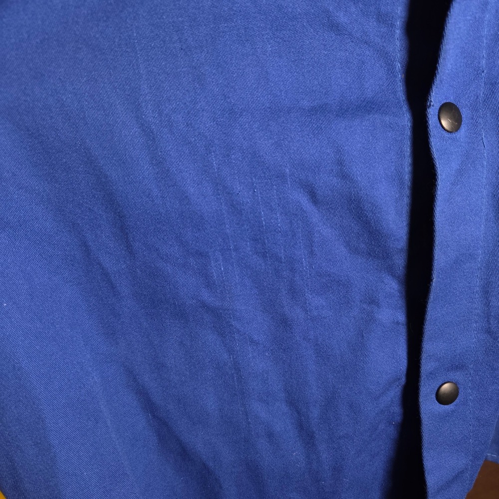 Vintage Y2K Tillman Jacket Blue Cotton Yellow Leather Sleeves Welding Shirt Mens - Picture 7 of 8